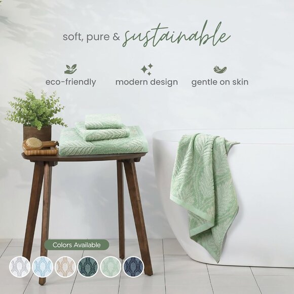 Restore Fern Ogee Bath Towel - 30"x56" Sage - Soft, Quick Dry Luxury - Picture 3 of 7